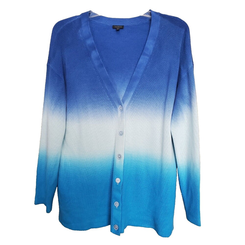 Talbots Cotton/Tencel Ombre Dip-Dyed Button-Up Girlfriend Cardigan Size XL